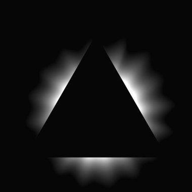 Üçgen çerçeveyi gradyanla aydınlat. Siyah arkaplanda beyaz üçgen neon pankartı var. Vektör illüstrasyonu