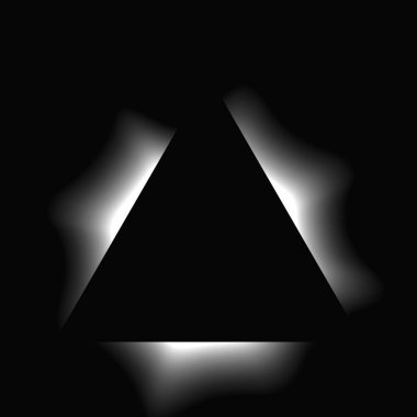 Üçgen çerçeveyi gradyanla aydınlat. Siyah arkaplanda beyaz üçgen neon pankartı var. Vektör illüstrasyonu