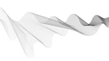 Beyaz zemin üzerinde gri dalga gradyan çizgileri olan soyut arkaplan. Modern teknoloji arka planı, dalga tasarımı. Vektör illüstrasyonu