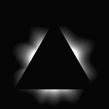 Üçgen çerçeveyi gradyanla aydınlat. Siyah arkaplanda beyaz üçgen neon pankartı var. Vektör illüstrasyonu