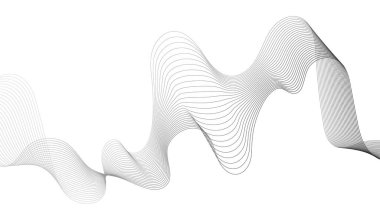 Beyaz zemin üzerinde gri dalga gradyan çizgileri olan soyut arkaplan. Modern teknoloji arka planı, dalga tasarımı. Vektör illüstrasyonu