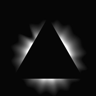 Üçgen çerçeveyi gradyanla aydınlat. Siyah arkaplanda beyaz üçgen neon pankartı var. Vektör illüstrasyonu