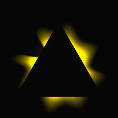 Üçgen çerçeveyi gradyanla aydınlat. Sarı üçgen neon pankartı siyah arkaplanda izole edilmiş. Vektör illüstrasyonu