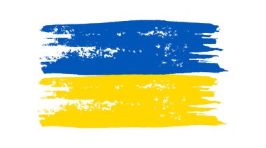 Grunge tarzında Ukrayna ulusal bayrağı. Ukrayna 'nın fırça darbesi bayrağıyla boyanmış. Vektör illüstrasyonu