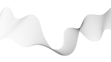 Beyaz zemin üzerinde gri dalga gradyan çizgileri olan soyut arkaplan. Modern teknoloji arka planı, dalga tasarımı. Vektör illüstrasyonu