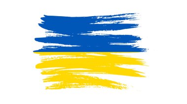 Grunge tarzında Ukrayna ulusal bayrağı. Ukrayna 'nın fırça darbesi bayrağıyla boyanmış. Vektör illüstrasyonu