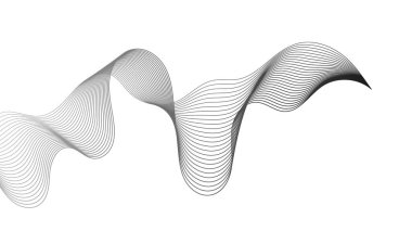 Beyaz zemin üzerinde gri dalga gradyan çizgileri olan soyut arkaplan. Modern teknoloji arka planı, dalga tasarımı. Vektör illüstrasyonu