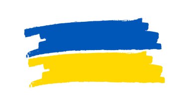 Grunge tarzında Ukrayna ulusal bayrağı. Ukrayna 'nın fırça darbesi bayrağıyla boyanmış. Vektör illüstrasyonu