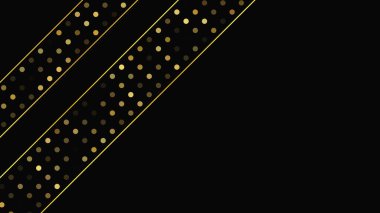 Soyut altın çizgileri ve parlak noktaları olan gösterişli, koyu bir arka plan. Işıldayan pırıltılı arkaplan. Modern şablonlar için şık ve zarif bir tasarım. Vektör illüstrasyonu