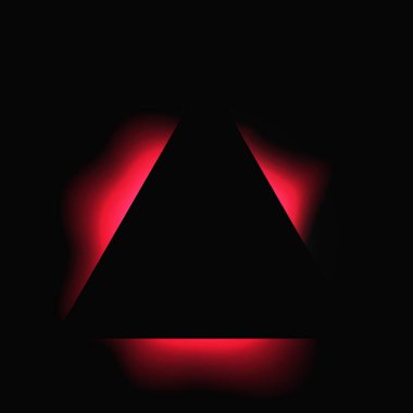 Üçgen çerçeveyi gradyanla aydınlat. Siyah arkaplanda kırmızı üçgen neon pankart var. Vektör illüstrasyonu