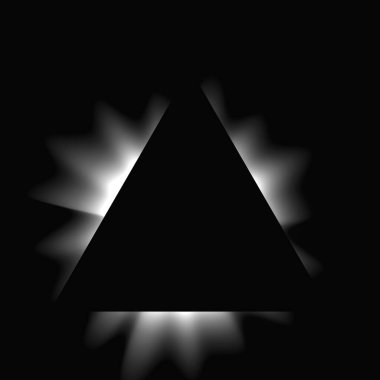 Üçgen çerçeveyi gradyanla aydınlat. Siyah arkaplanda beyaz üçgen neon pankartı var. Vektör illüstrasyonu