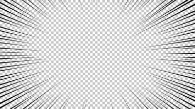 Şeffaf arkaplanda siyah çizgileri olan çizgi roman sayfası. Patlama ışınları desenli şablon dokuyu etkiler. Vektör illüstrasyonu