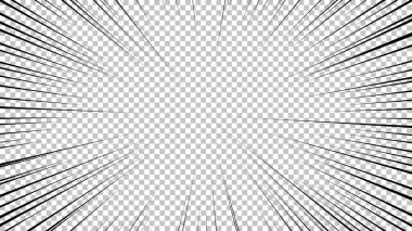 Şeffaf arkaplanda siyah çizgileri olan çizgi roman sayfası. Patlama ışınları desenli şablon dokuyu etkiler. Vektör illüstrasyonu