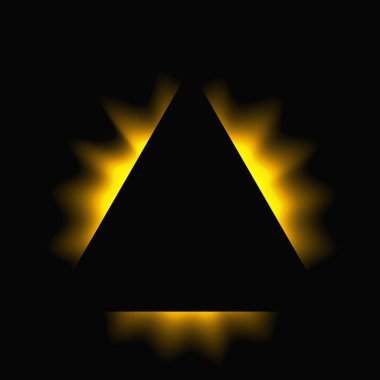Üçgen çerçeveyi gradyanla aydınlat. Sarı üçgen neon pankartı siyah arkaplanda izole edilmiş. Vektör illüstrasyonu