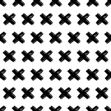 Elle çizilmiş çapraz sembollü kusursuz desen. Beyaz arka planda siyah çizim işareti. Vektör illüstrasyonu
