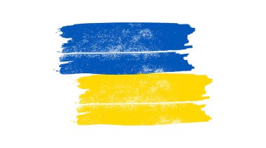 Grunge tarzında Ukrayna ulusal bayrağı. Ukrayna 'nın fırça darbesi bayrağıyla boyanmış. Vektör illüstrasyonu