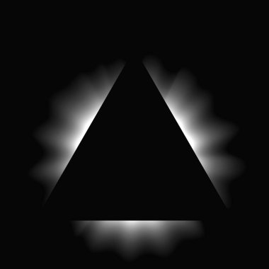 Üçgen çerçeveyi gradyanla aydınlat. Siyah arkaplanda beyaz üçgen neon pankartı var. Vektör illüstrasyonu