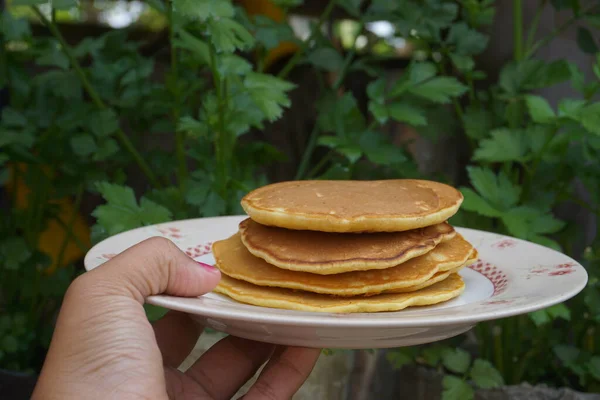 Homemade pancake healthy snack menu on plate with pandan