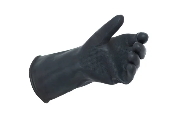 Egy Elszigetelt Kéz Egy Fekete Gumikesztyűben Felemelt Hüvelykujjal Félig Nyitott — Stock Fotó
