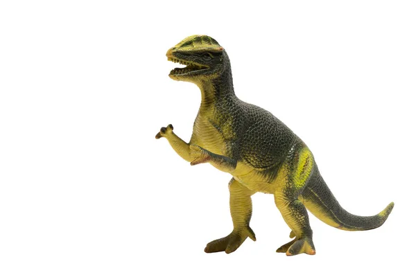 Een Plastic Dinosaurus Geïsoleerd Witte Achtergrond Dilofosaurus — Stockfoto