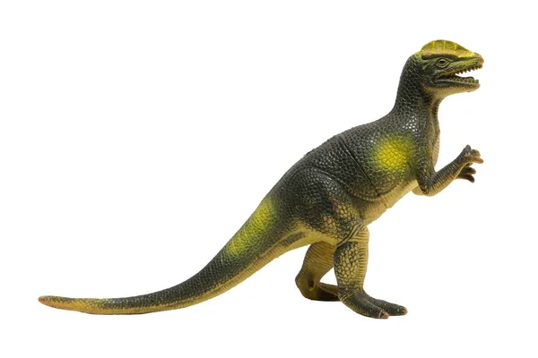 Brinquedo Dinossauro Isolado Fundo Branco Dilophosaurus — Fotografia de Stock