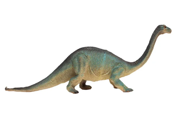 Изношенный Пластиковый Динозавр Длинной Шеей Изолирован Белом Фоне Брахиозавр — стоковое фото