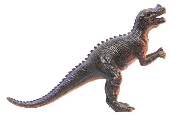 Изношенный Пластиковый Динозавр Профиль Изолирован Белом Фоне Аллозавр — стоковое фото