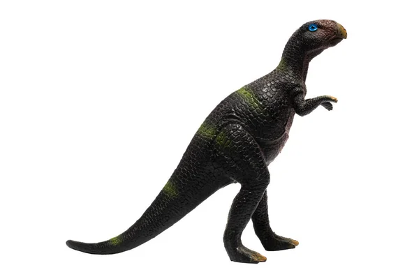 白い背景に孤立したプロフィールの黒いおもちゃの恐竜 プサタコサウルス — ストック写真