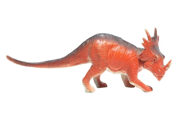 Ένα Φθαρμένο Παιχνίδι Δεινόσαυρος Προφίλ Απομονωμένο Λευκό Φόντο Στυρακόσαυρος — Φωτογραφία Αρχείου