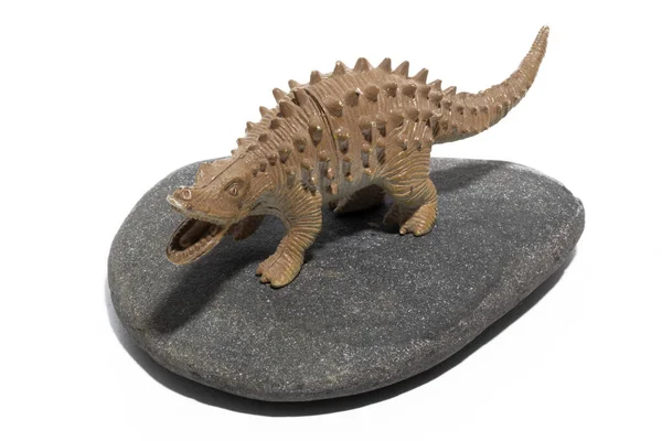 Игрушечный Доисторический Крокодил Плоской Скале Белом Фоне — стоковое фото