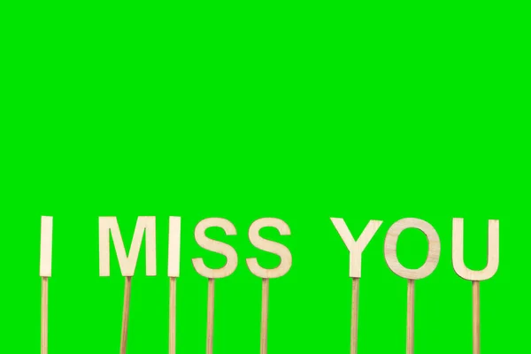 Miss You Sign Made Individual Wooden Letters Green Chroma Background — Stock Photo, Image