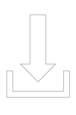 İnce çizgi indirme simgesi. Bir ok ve taban şablonu.