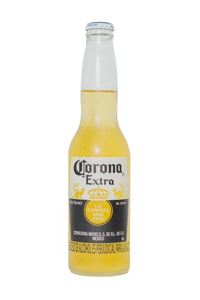Μπογκοτά Κολομβία Αυγούστου 2023 Μπουκαλάκι Μπύρας Corona Λευκό Φόντο Κείμενο — Φωτογραφία Αρχείου
