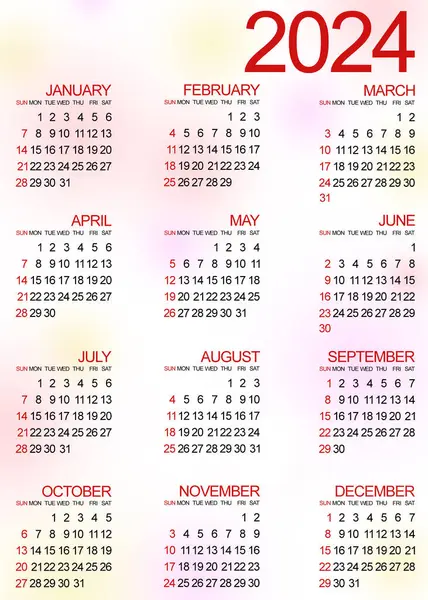 Colorful 2024 calendar. Background of light colored spots. Months of the year.
