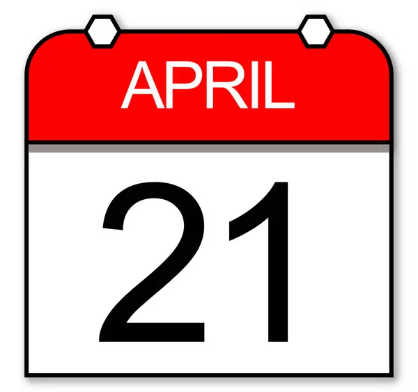 April 21 - Daily calendar isolated on blank background. Simple flat date design.