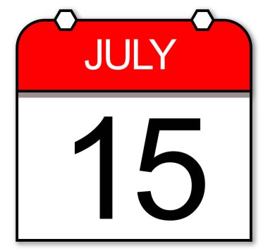 15 Temmuz: Takvim simgesi beyaz arkaplanda izole edildi.