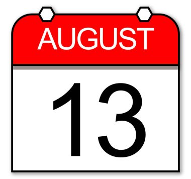 13 Ağustos, klasik takvim simgesi izole edildi. Son teslim tarihi.