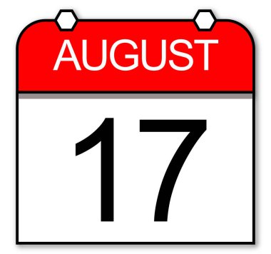 17 Ağustos. Tek tarihli kare takvim. Gün, ay ve yıl.
