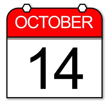 14 Ekim: Basit kırmızı-beyaz günlük takvim.