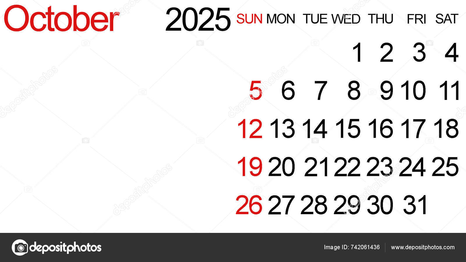October 2025 Calendar Week Starts Sunday Image Copy Space — Stock Photo