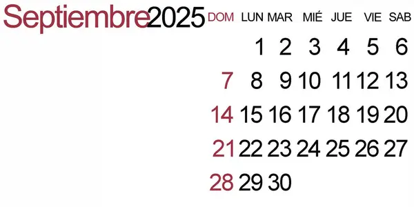 2025 Eylül 'ünde İspanyolca takvim. Kopyalama alanı olan yatay takvim.