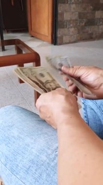Dolar sayan bir adam. Ekonomi ve tasarruf kavramı. Amerikan parası.