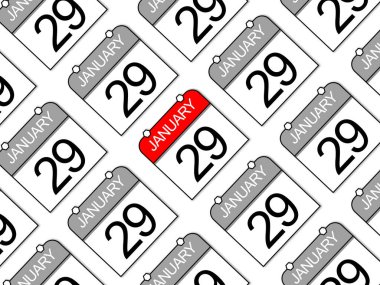 29 Ocak. Beyaz arkaplanda yinelenen günlük takvimler.