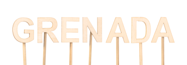 Hafif arkaplanda tahta harflerle kelime Grenada: basitlik ve tasarım zarafeti. Dünya ülkeleri..