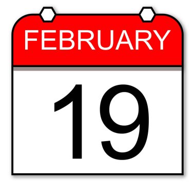 19 Şubat. Klasik biçim kare takvim simgesi.