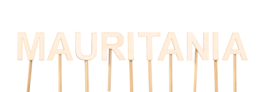 El işi dekorasyonu: Tahta harfler, mauritania 'yı oluşturan sopalar. Dünya ülkeleri kavramına sahip ahşap tabela.