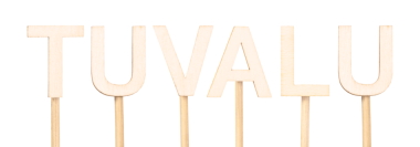 Doğal malzemelerle tasarlanmış Tuvalu adlı el yapımı metin. Tahta tabela.