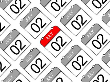 2 Temmuz için eğimli günlük takvimlerin pürüzsüz bir şablonu.