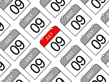 9 Temmuz, klasik günlük takvimlerin kusursuz bir geçmişi var. Resimli arkaplan.