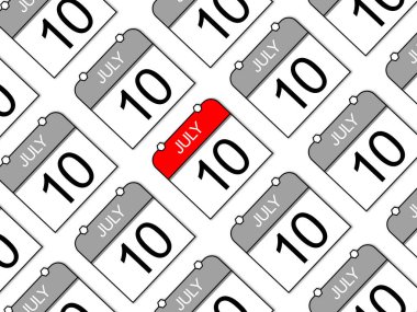 10 Temmuz, Eğimli Duvar günlük takvimler kusursuz desenli arka plan. Karşıtlık rengi.